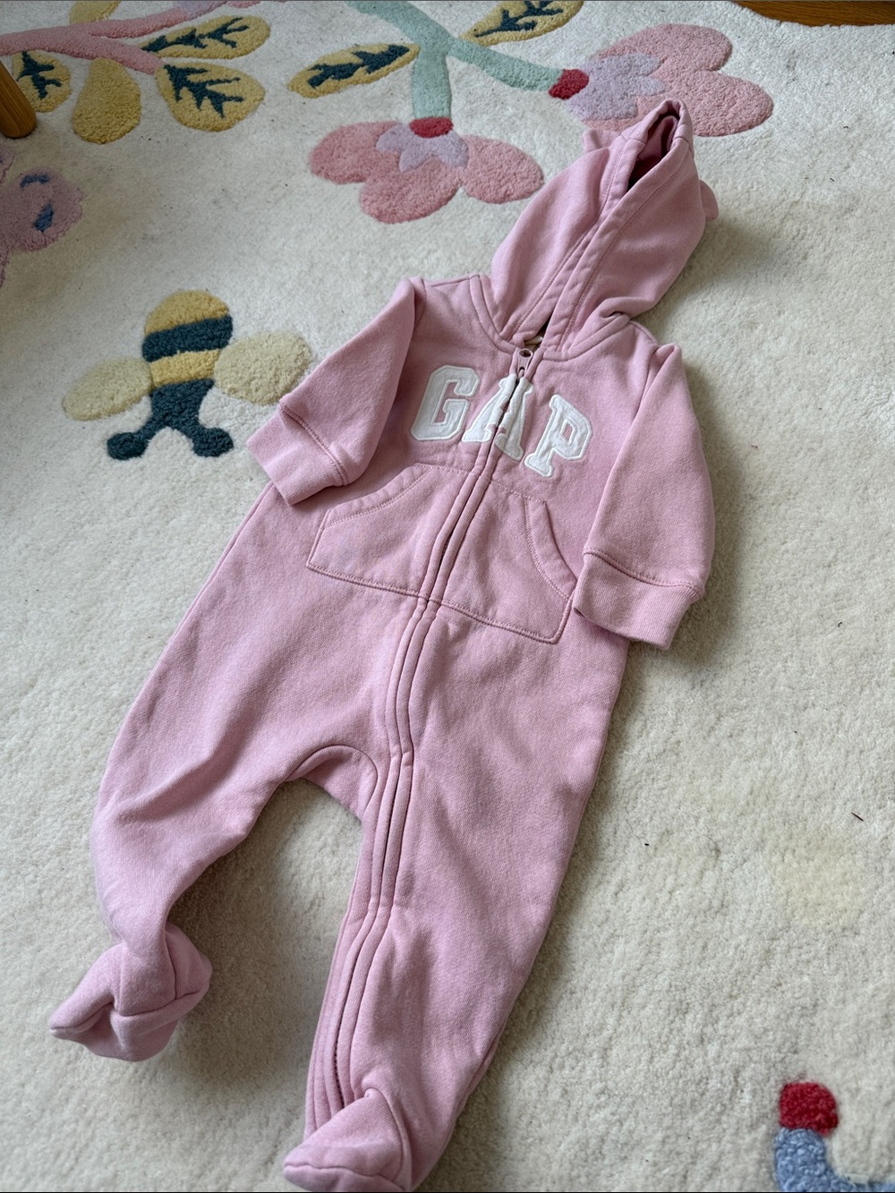 GAP Baby Pink Hooded Fleece Footed One-Piece